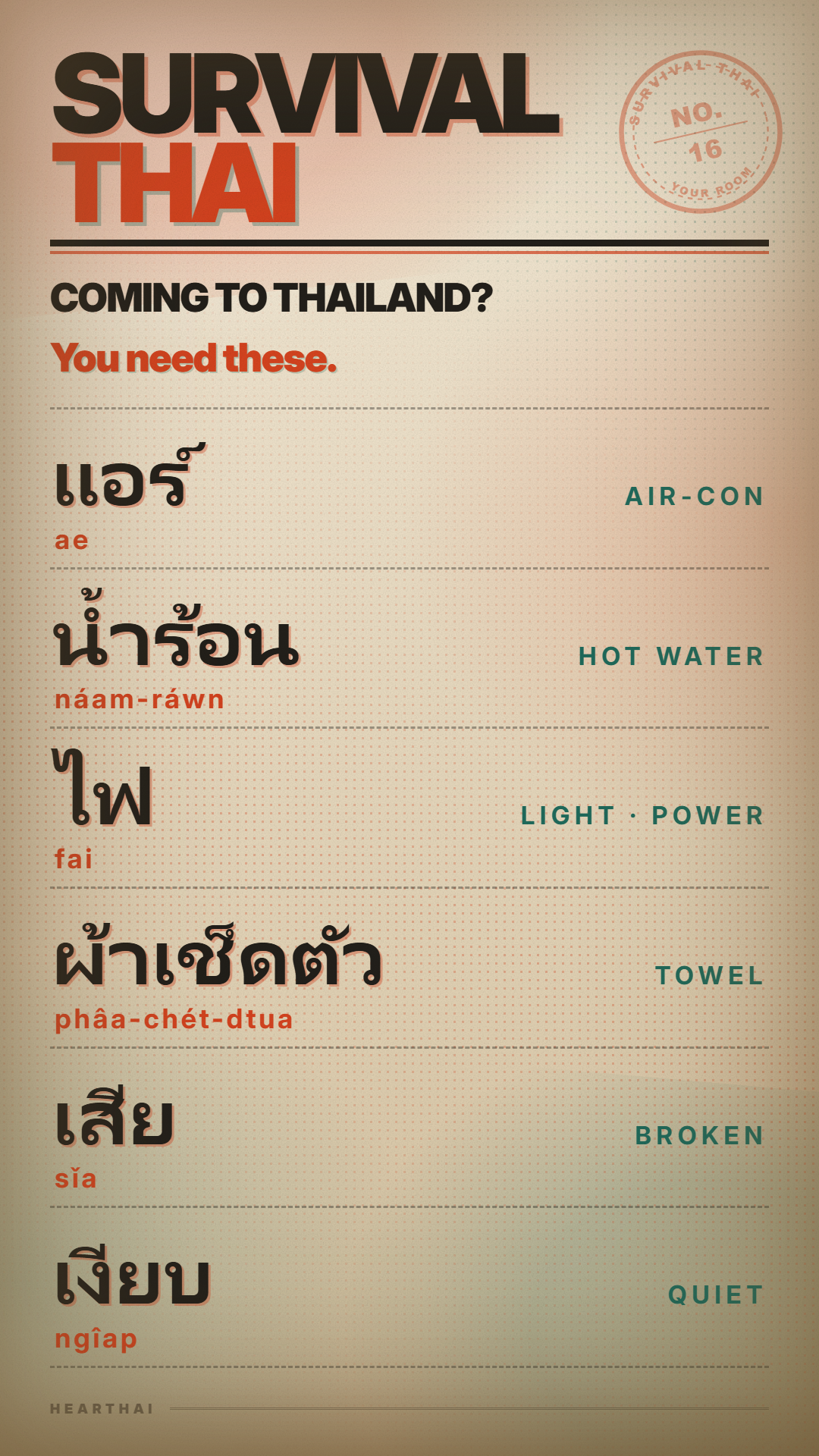 YOUR ROOM reference card