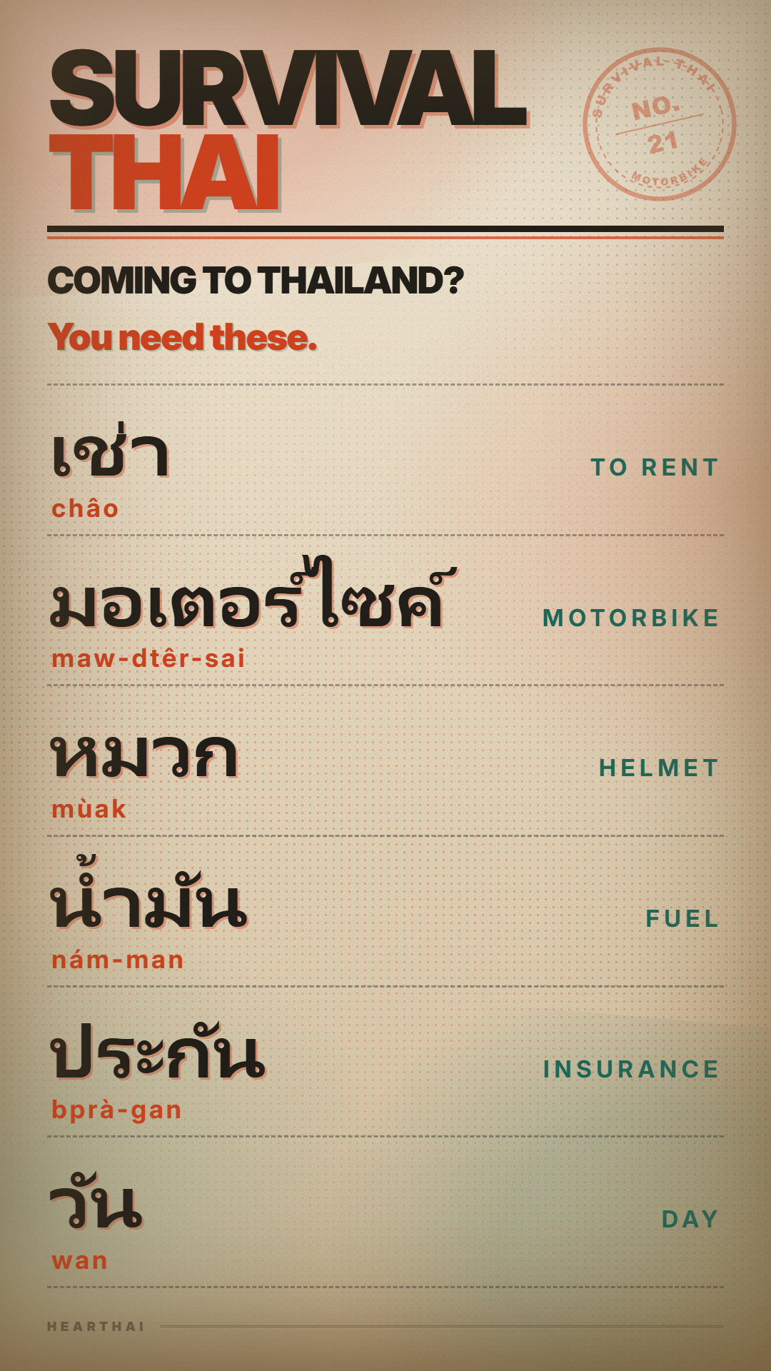 MOTORBIKE reference card